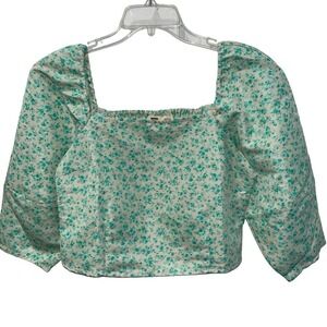 Levi's Women's Puff 3/4 Sleeve Cropped Blouse Green Floral Size Large